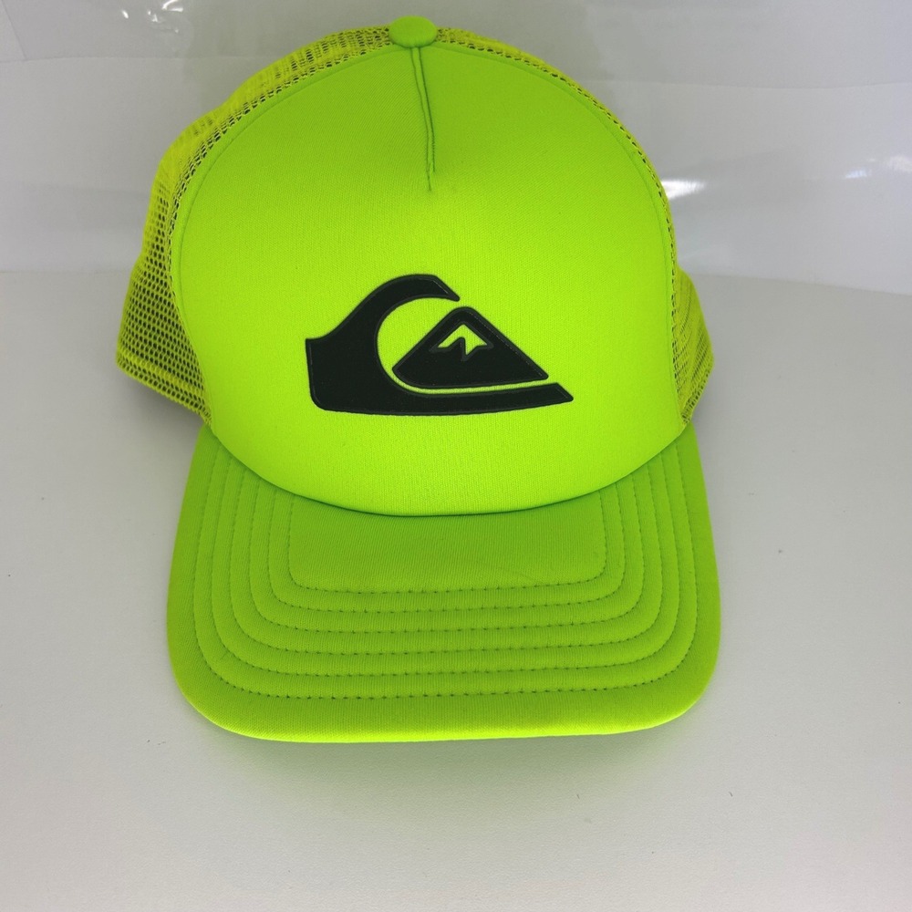 Quiksilver Neon Green Surf Core Trucker Hat OSFM Snapback Mesh Cap Dopamine
